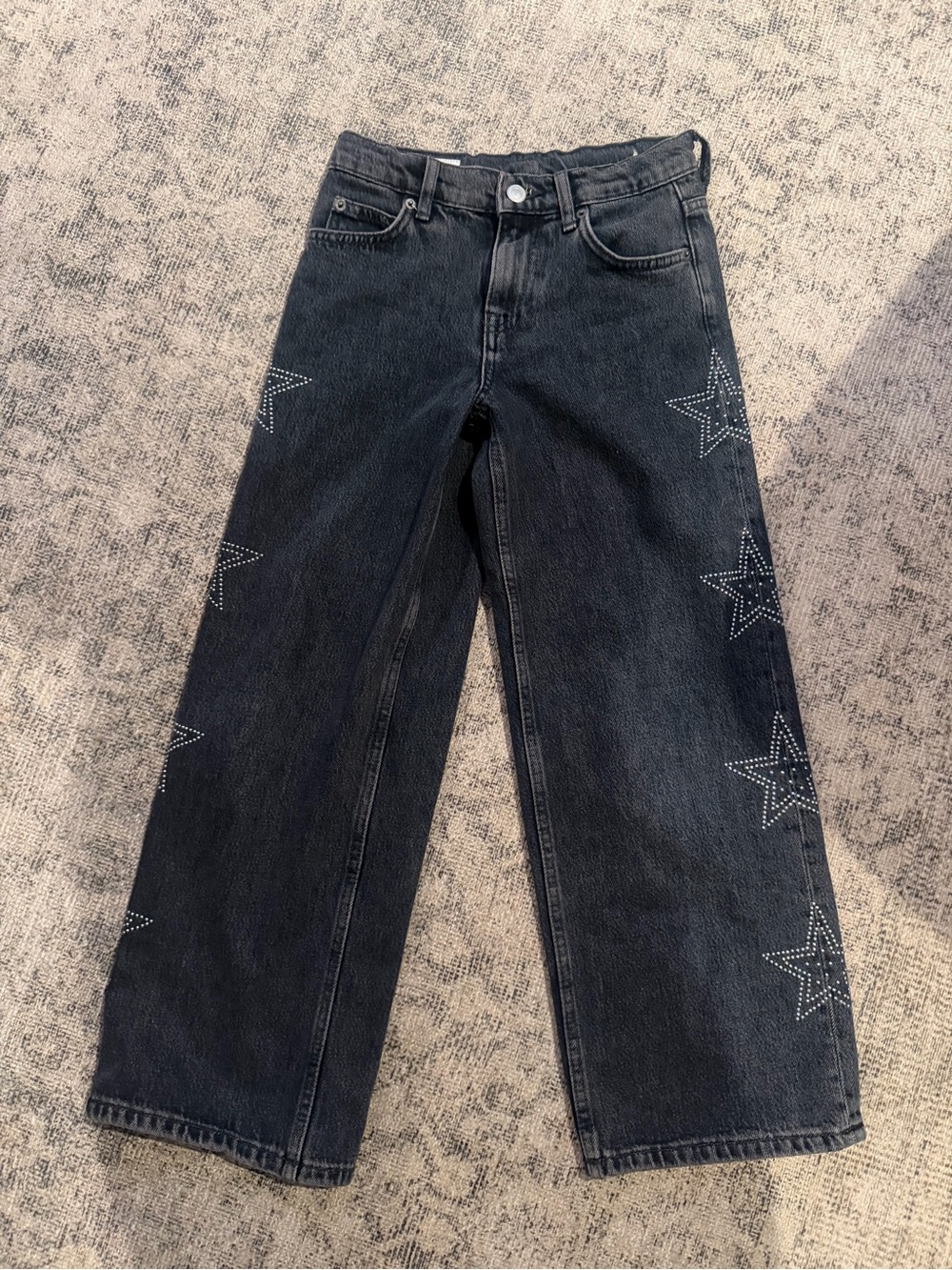Zara Black Wide-Leg Jeans with Star Stud Embellishments